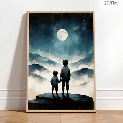 1 Canvas Printed Poster Depicting A Boy Gazing Up At The Stars, Modern Wall Art Decoration Painting, Suitable For Coffee Shops, Homes, Bedrooms, Living Rooms, Kitchens, Bathrooms, Offices, Home Decoration, Decorating Houses, Bedrooms, Wall Decoration, Ideal Choice For Friends