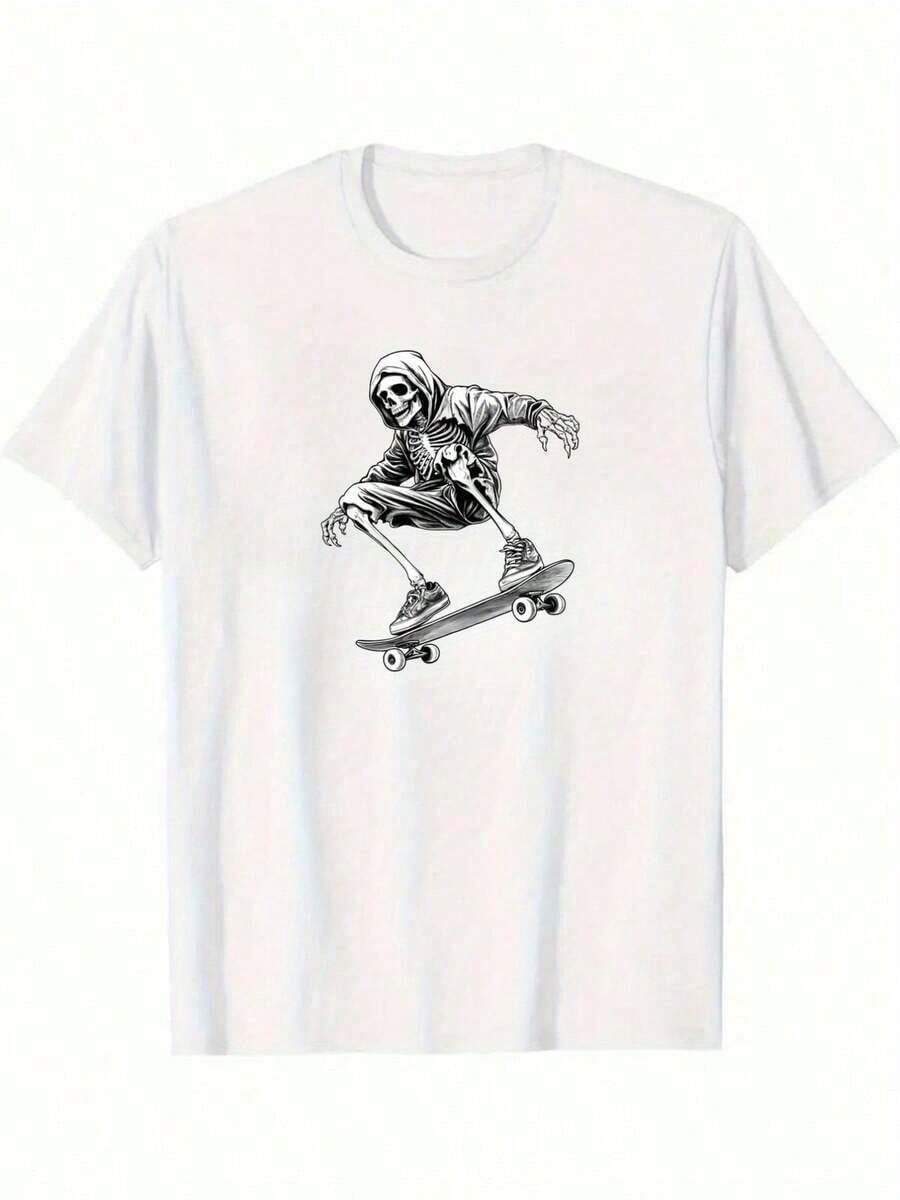 Men's Graphic Tee - Lightweight Crew Neck Tee For Skateboarding, Streetwear, And Everyday Wear - All-Season Essential Tee For Men And Teens - Easy-To-Match Basic, Skate Tee, Urban Fashion, Modern Design, Breathable Fabric, Short Sleeve Tee, Young Adult Summer Outfit, Urban Style, Comfortable Fit, Printed Tee, Teen Clothing - 白色 - 查看 1