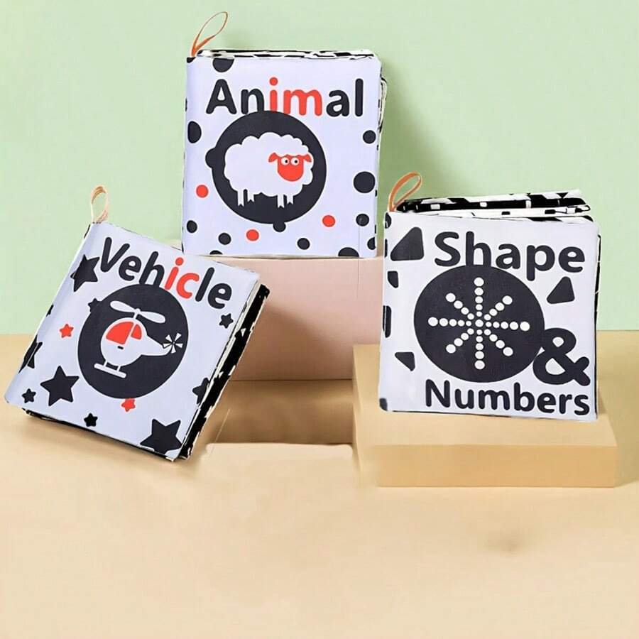 Animal Shaped Cloth Book, Tear-Resistant Baby Cloth Book, Early Education Cognitive Quiet Book With Black & White, Crinkle Paper Texture - Multicolor - View 1