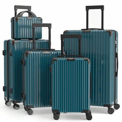 YSTYLE Conjunto de 5 peças de malas leves em ABS verde-escuro com nécessaire para maquiagem, mala rígida com trava, conjunto de viagem com 4 rodinhas giratórias para itens essenciais de viagem, (12/18/20/24/28 polegadas) Essencial para cruzeiros, mala de viagem com rodinhas, mala de viagem rígida, mala de bordo com rodinhas, itens essenciais de viagem duráveis para homens e mulheres, para férias e negócios, grande capacidade, acessórios essenciais de viagem, organizador de viagem e itens de viagem