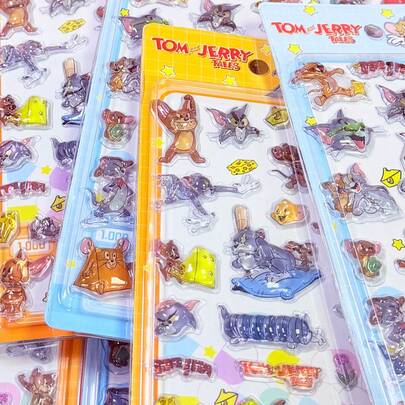 TOM AND JERRY. 手工卡通宝石贴纸套装，3D亚克力手工贴纸，可用于行李箱装饰、手工玩具、女孩礼物，随机颜色款式贴纸，包括草莓、兔子等。也可用于剪贴簿、文具、信封、礼品盒、相框等。
