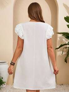 Vestido midi de manga corta con textura de unicolor para mujer de talla grande, atuendo de verano para mujer, atuendo de primavera para mujer, vestidos casuales para mujer, atuendos de vacaciones para mujer, atuendos de campo para mujer, atuendos de vacaciones de verano, vestido blanco de talla grande, vestidos casuales de talla grande, ropa de verano de talla grande para mujer, atuendos de verano de talla grande para mujer, ropa de talla grande para mujer, vestido de talla grande, vestido casual Zanzea para mujer de talla grande - Multicolor - Ver 9