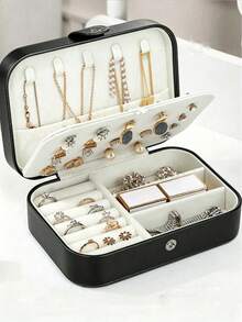 1 Stück Reise-Schmuckkasten, Schmuckorganizer aus PU-Leder, tragbarer Schmuckaufbewahrungsorganizer, Schmuckständer, multifunktionale Ringbox, Reiseessential, Kreuzfahrtessential, Urlaubsessential, Strandessential, Brautjungferngeschenk, Geburtstagsgeschenk, Muttertagsgeschenk, Geschenk für sie - Schwarz - Übersicht 3