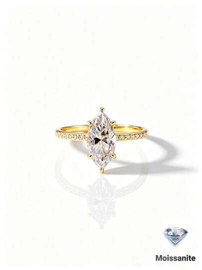 1 chiếc nhẫn solitaire bạc S925 đính đá Moissanite hình mắt ngựa 2 carat, kiểu dáng cổ điển, thích hợp làm quà tặng cho cô dâu, lễ đính hôn, đám cưới, đeo hàng ngày hoặc quà tặng ngày lễ.