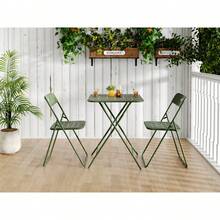 Ensemble bistro pliable 3 pièces pour extérieur / Ensemble de mobilier de jardin 3 pièces / Ensemble de mobilier de jardin bistro / 2 chaises et 1 table / Facile à utiliser / Idéal pour terrasses, espaces extérieurs et jardins - Vert - Voir 1