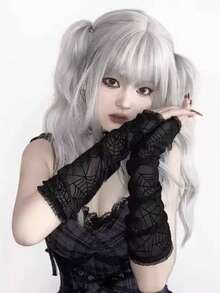 1 đôi găng tay ren hình nhện phong cách Gothic tối màu, ống tay áo hình mạng nhện Lolita Harajuku, phụ kiện cosplay Halloween gợi cảm. - Nhiều màu - Xem 2