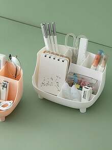 Multi Compartment Desk Organizer Plastic Multi-Purpose Makeup Pen Storage Caddy For Office Stationery Cosmetic Remote Control Bedroom Vanity Table Sorting Decor Supply - Multifunctional Pen Holder - View 3