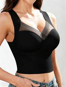 EssElegance 1pc Women's Bra, Wire-Free, Push-Up, High Elasticity Tight-Fitting Corset, Built-In Padding Sports Tank Top - Black - View 7