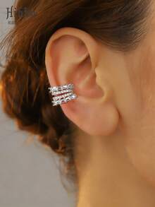 Hihho 1pc Vintage French Fashion Creative Geometric C-Shape Sparkling Zirconia Clip-On Left Or Right Ear Earring For Women, Glamorous Gold/Silver Clip Earring, Luxurious Jewelry Accessory Suitable For Daily, Festival, Party, Best Holiday Gift - C-shaped Ear Clips - View 8