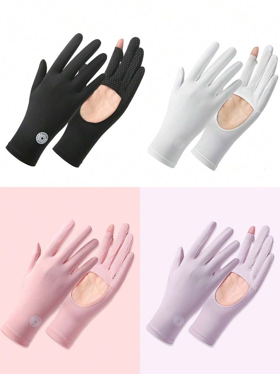 1 Pair Ice Silk Fingerless Gloves, 2026 Summer Driving Cycling Breathable UV Protection Touchscreen Gloves - A - View 1