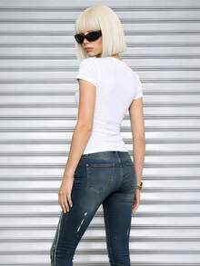 Camiseta de algodón de manga corta con cuello redondo, ajustada y suave para mujer, Verano, Feliz Navidad, Ropa casual navideña, Ropa de fiesta, Tops navideños para mujer, Tops para salir, Vintage, Generación Z, Tops, Curvas, Ropa Y2K, Algodón, Italia, Grecia, Tops de mujer, Tops bonitos, Camisetas con estampados, Conjuntos de primavera, Estilo callejero americano, Casual deportivo, Estilo unisex, Estilo casual urbano, Casual, Jersey, Camisetas holgadas, Ropa urbana retro, Estilo de los 90, Estilo de los 2000, Subcultura, Estilo europeo, Tops negros, Tops blancos, Conjuntos de fiesta de los 90. Negro - Blanco - Ver 2