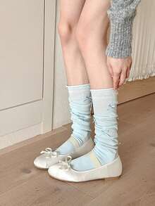 1/4 par de calcetines de pantorrilla de encaje fino de primavera/verano, calcetines de niña de unicolor estilo coreano lindo, calcetines de lazo de ballet estilo lolita, calcetines de pantorrilla blancos, calcetines de rodilla estilo lolita con lazo minimalista, calcetines con volantes estilo coreano dulce, calcetines de pantorrilla estilo ballet - Multicolor - Ver 5