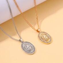 1pc Fashionable Stainless Steel Gold-Color Chain Pendant Necklace, Cubic Zirconia Embedded, Waterproof, Unisex  Jewelry - Yellow Gold - View 11