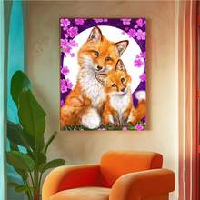 Kit de pintura com diamantes (2 peças), faça você mesmo, pintura com diamantes 5D redondos de duas raposas, artesanato para decoração de casa. - Ver 3