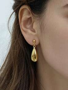 1 paire de boucles d'oreilles minimalistes en acier inoxydable avec pendentif goutte d'eau lisse, plaqué or 18 carats, convient pour un port quotidien, cadeau de bijoux - agrafe - Voir 7