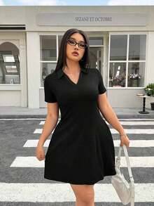 Vestido casual de verano de talla grande con estampado de lunares - Negro - Ver 4