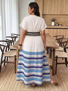 Weeklong Vestido de mujer talla grande con cuello en V profundo y estampado aleatorio - Multicolor 16 - Ver 2