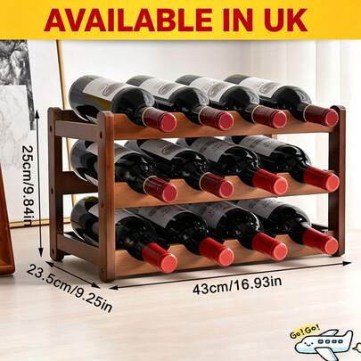 3 Tiers 12 Bottles Wooden Wine Bottle Storage Racks Display Wine Shelves UK