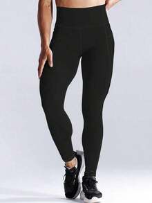 Plus Size 3pcs/Set Yoga Pants, Sport Compression Tight Leggings, Skinny Elastic Running Tights, High Cinched Waist Base Layer Pants Black Spring - 黑色 - 查看 5