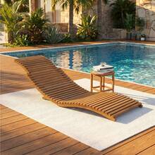 Teak Patio Folding Lounge Chair, Curved Ergonomic Outdoor Chaise Lounger, Foldable Portable Sunbed For Backyard Poolside Balcony - A - View 4