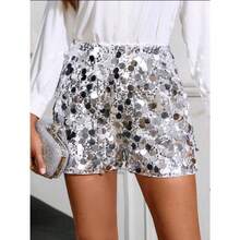 Women's Clothing Women's Shiny Beads Shorts Banquet Skirt Shiny Pants Women - Bạc - Xem 1