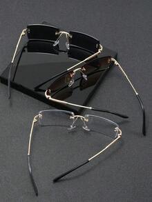 3pcs/Set Men's Rectangular Rimless Metal Fashion Glasses, New Fashion Eyewear Suitable Daily Life, Beach Holiday And Outdoor Travel - Multicolor - View 2