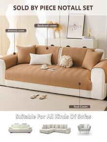 1pc Pet Sofa Cushion, Geometric Solid Color, Ultrasonic Reinforced, Scratch-Resistant, Anti-Slip Bottom, All-Season Use, Machine Washable, Suitable For Dogs And Cats - Coffee Brown - View 5