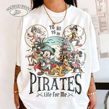 Vintage Mickey And Friends   Loose Oversize  T-Shirt , Pirates Jack Sparrow Tee, Disneyland Cruise Pirate Night Shirt - trắng - Xem 1