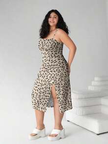 Solflare Vestido camisero minimalista con estampado para tallas grandes - Azul marino - Ver 9