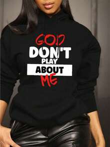 Slayr Women's Black Long Sleeve Pullover Hoodie With Cool Attitude Slogan American Streetwear, Casual New Year & Valentine's - 黑色 - 查看 9