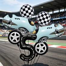9pcs Racing Car Style Wheel Rim Design Black & White Checkered Round Balloons With Large Numbers, Suitable For Birthday, Anniversary, Theme Party, Room Decor, Racing Theme Gathering, Creating Indoor Atmosphere - View 8