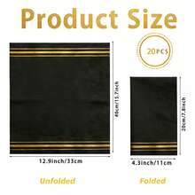 20pcs/40pcs/60pcs,Rectangular Black And Gold Striped Napkins, 2-Ply Disposable Cocktail Paper Napkins Hand Towels With Gold Stripes, Unfolded Size 12.9 X 15.7 Inches, Elegant Guest Towels Suitable For Weddings, Birthdays, Graduations, New Year's, Parties, Bathrooms, And Other Occasions. - Black - View 7