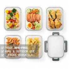 Glass Containers With Airtight Lids - 5 Pack - 1 Sizes (1040ml ) Lunch Box Tubs Meal Prep Containers Reusable Leak Proof Food Storage Tubs, Suitable For Oven & Freezer For Daily Food Preservation - Grey - View 4