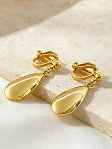 1 paire de boucles d'oreilles minimalistes en acier inoxydable avec pendentif goutte d'eau lisse, plaqué or 18 carats, convient pour un port quotidien, cadeau de bijoux - agrafe - Voir 8