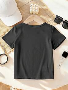 Disney 1pc Baby Girl Kids  Judy Nick T-Shirt Q-Version Print Short Sleeve, Unisex Summer Casual Top, Baby Girl Daily Wear Versatile, Breathabd Sweat-Free, Suitable For Spring/Summer, Vacation, Outdoor Activities, Also As A Kids Gift - màu đen - Xem 3