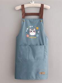 1 Stück einfarbige süße Katzen-Muster beidseitig wasserdichte Barista-Schürze, geeignet für Haushalt, Outdoor-Küche und Gastronomie-Uniformen - Kitty - Übersicht 18