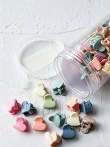 100pcs Muted Color Heart-Shaped Mini Hair Clips, Cute Design Suitable For Braid Decoration, Elegant Solid Dark Color Small Hair Claws (Shipped In Bag, Jar Is A Prop, Mixed Color Hair Clips) - Multicolor - View 4