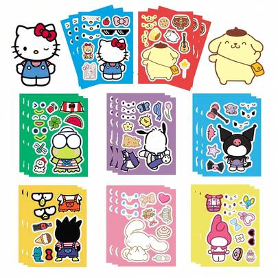 DOBBLE 8/16 Tờ Giấy, Hình Dán Ghép Hình Khuôn Mặt Màu Đen, Hình Dán Ghép Hình Dễ Thương, Vali Tự Làm, Đồ Chơi Đàn Guitar cho Trẻ Em