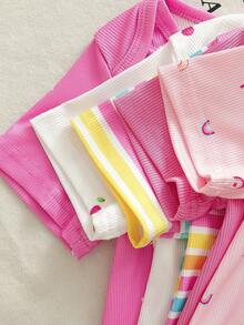 5pcs/Set Comfortable & Cute Baby Girl Casual Romper Set, Spring/Summer - Rose Red - View 4