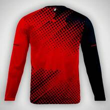 Men's Long-Sleeved Polyester T-Shirt With Red And Black Polka Dot Print, Boat Neck, Regular Length, And Non-Stretch Fabric For Casual Wear. - 棒球 - 查看 3