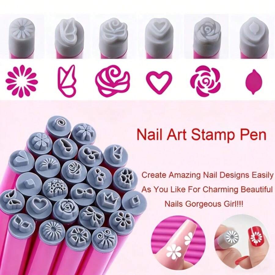 Bộ 18 món gồm sticker và bút vẽ móng, dụng cụ thiết kế móng, với nhiều họa tiết khác nhau, phù hợp cho người mới bắt đầu và các tiệm nail.