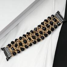 珍珠手链表带，适用于三星 Galaxy Watch7 Ultra 47mm 透明女士表带；水晶珍珠手链，适用于三星 Galaxy Watch8 经典金属粉色/黑色弹力表带 - 彩色 - 查看 12