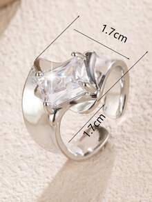 1 chiếc nhẫn nữ bản rộng, thiết kế độc đáo, sang trọng, tối giản, đính đá Zirconia tinh tế. - vòng mở - Xem 6