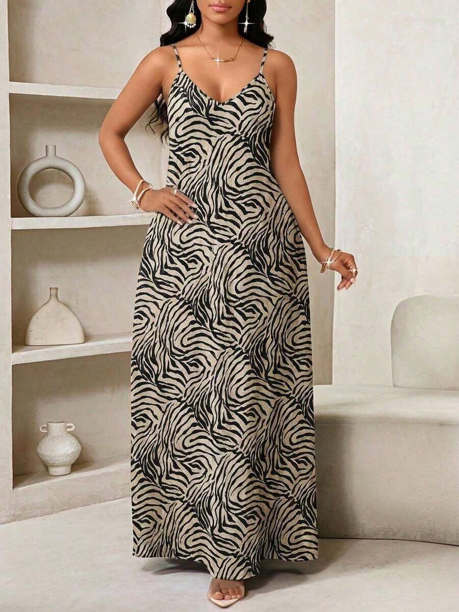 Lady Vestido de verano casual de tirantes finos con estampado de cuadros, vestido de playa, vestido de fiesta, vestido de invitada de boda para mujer, vestido de festival de verano - Multicolor - Ver 1