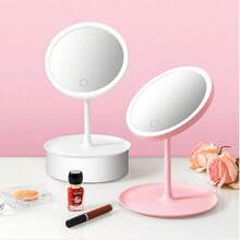 LED Makeup Mirror With Front Lights, Vanity Mirror With Storage Base, Rechargeable Makeup Mirror With Battery Touch Control, Portable Foldable Lighted Makeup Mirror, Suitable For Student Dorm Daily Use - Multicolor - View 4