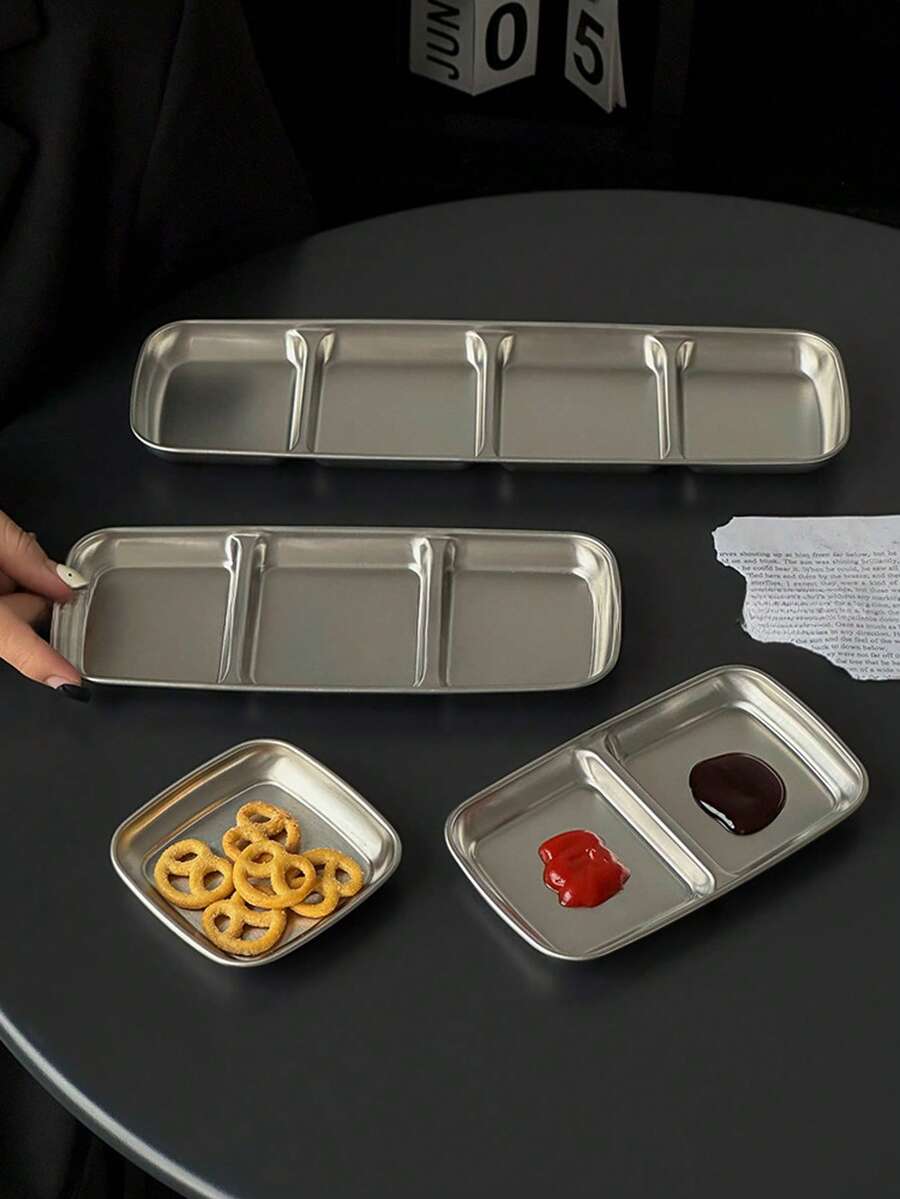 1/2/3/4 Compartment Stainless Steel Sauce Dish, Reusable Condiment Tray Suitable For Korean BBQ, Hot Pot, Sushi, Ketchup, Appetizers, Home And Restaurant Kitchen
