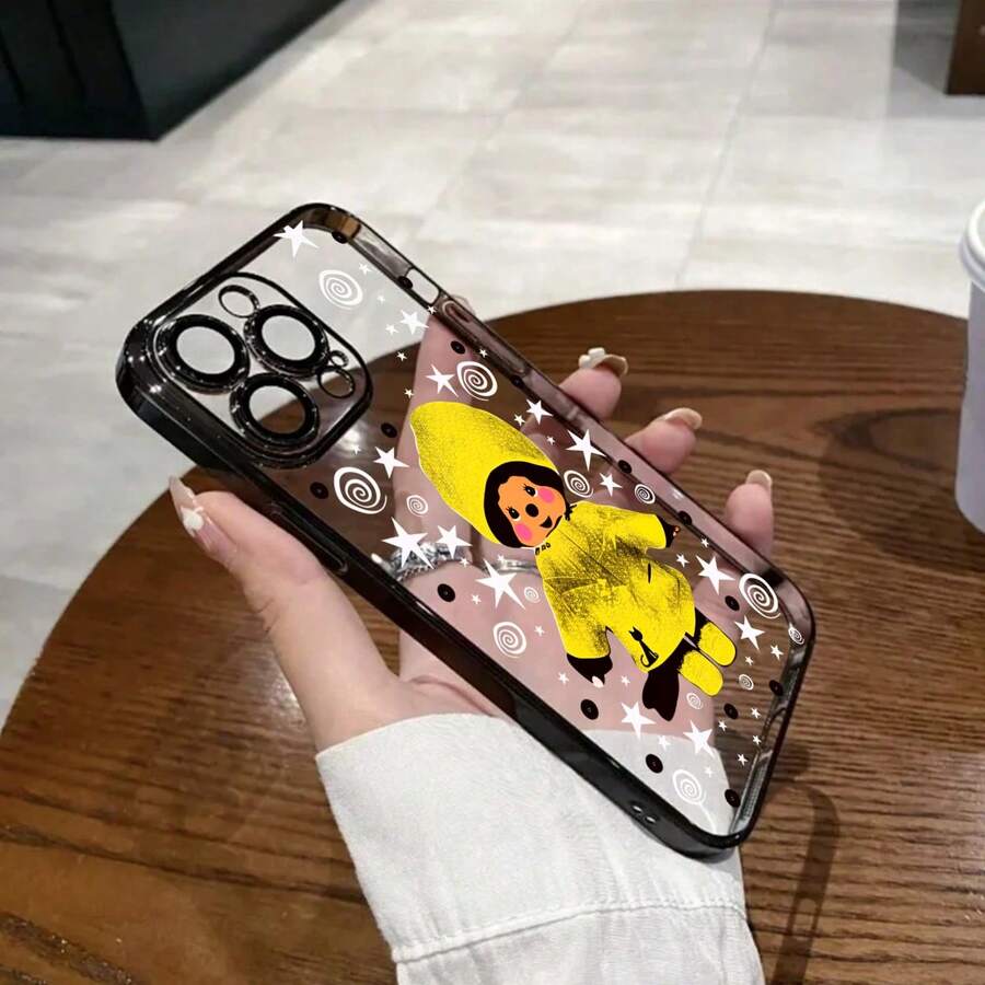 スマホケース TPUケース メッキ加工 レンズ保護カバー付き キャラクターイラスト 可愛いデザイン 大人可愛い 女子向け 柔らかTPU 全面保護 耐衝撃 傷防止 カメラレンズ保護 レンズ全体保護 17pro Max/17pro/17/11/12/13/14/15/15Pro/15PluS/15Pro Max/16/16Pro/16PluS/16Pro Max/MIN/X/XR 対応 インスタ映え 大人上品 プレゼント - 黑色 - チェックする 1