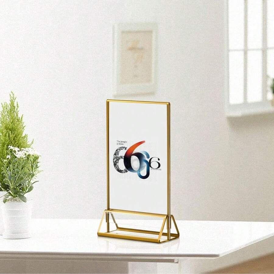Acrylic Gold Sign Holder, 4x6"/5x7"/6x8"/8.5x11", Vertical Transparent Photo Frame With Gold Border, Double-Sided Tabletop Menu Display Stand, Suitable For Restaurant Signs, Wedding Table Numbers, Photos And Artwork Display - 2/3/6pcs