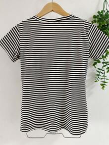 Women's Lace Knit Blouse - 條紋黑 - 查看 2