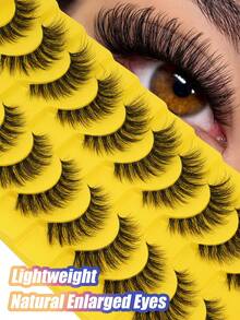 10 Pairs Natural Style False Eyelashes, Soft And Fluffy, Transparent Eyelash Band, 3D Curl, Suitable For Beginners, Applicable For Various Occasions, Waterproof And Sweat-Proof, No Smudging Or Clumping, Dramatic Makeup Effect - View 1